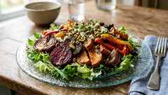 Ofengemuese-Salat mit Randen und Suesskartoffel: so werden Roestaromen richtig knackig